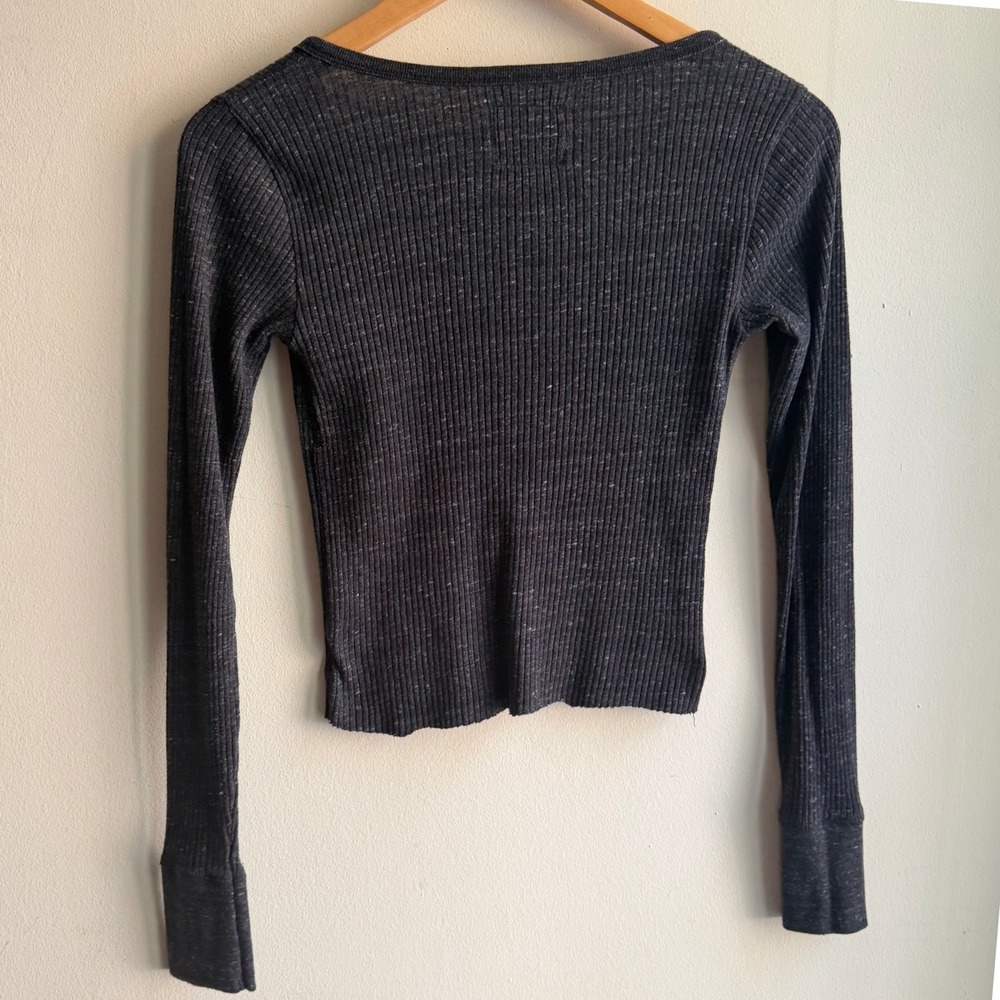 Abercrombie Women's Henley Ribbed Long Sleeve Top Dark Gray XS - Picture 3 of 7